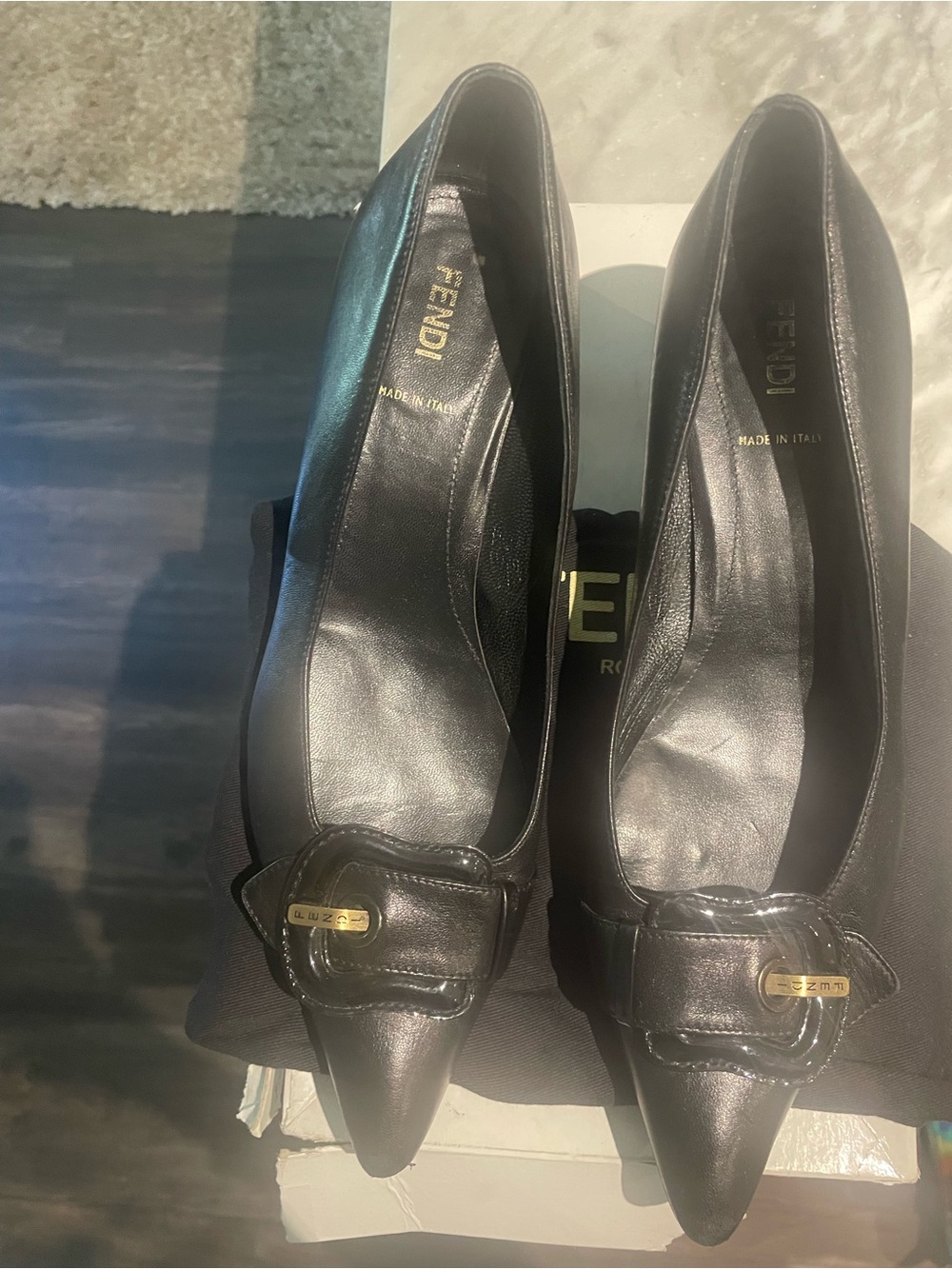 Fendi Black Leather Nappa Vernice Pointed Toe Pumps size 41